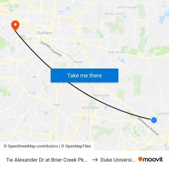 Tw Alexander Dr at Brier Creek Pkwy to Duke University map