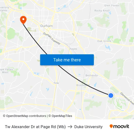 Tw Alexander Dr at Page Rd (Wb) to Duke University map