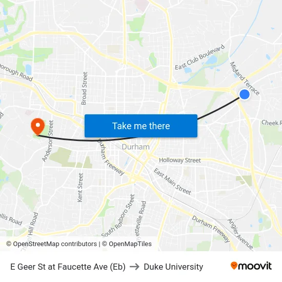 E Geer St at Faucette Ave (Eb) to Duke University map
