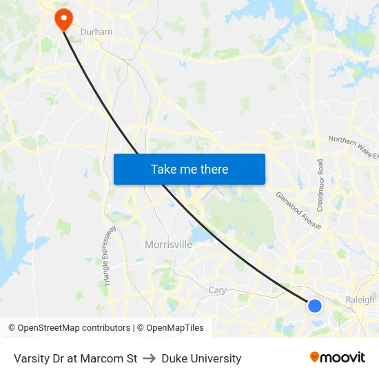Varsity Dr at Marcom St to Duke University map