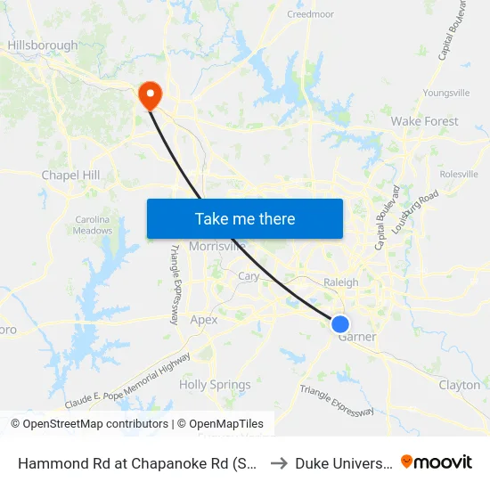 Hammond Rd at Chapanoke Rd (Secu) to Duke University map