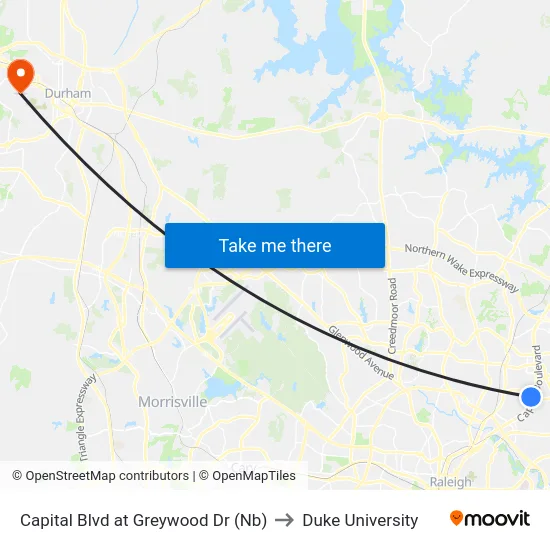 Capital Blvd at Greywood Dr (Nb) to Duke University map