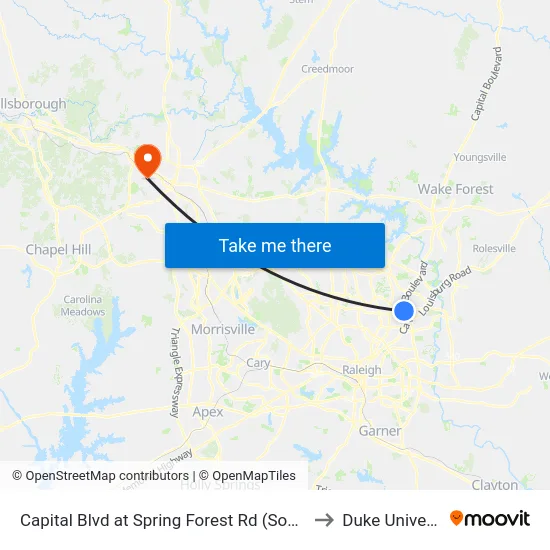 Capital Blvd at Spring Forest Rd (South Side) to Duke University map