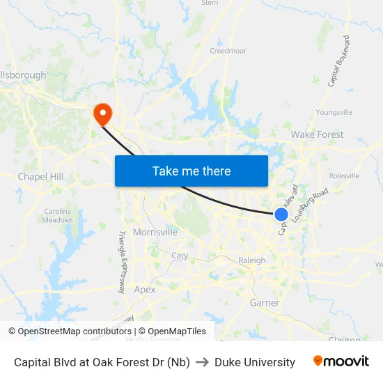 Capital Blvd at Oak Forest Dr (Nb) to Duke University map