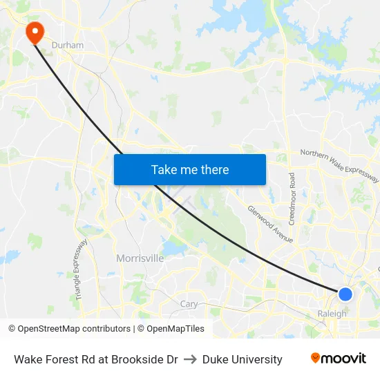Wake Forest Rd at Brookside Dr to Duke University map