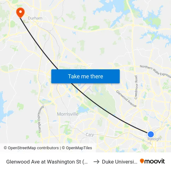 Glenwood Ave at Washington St (Nb) to Duke University map