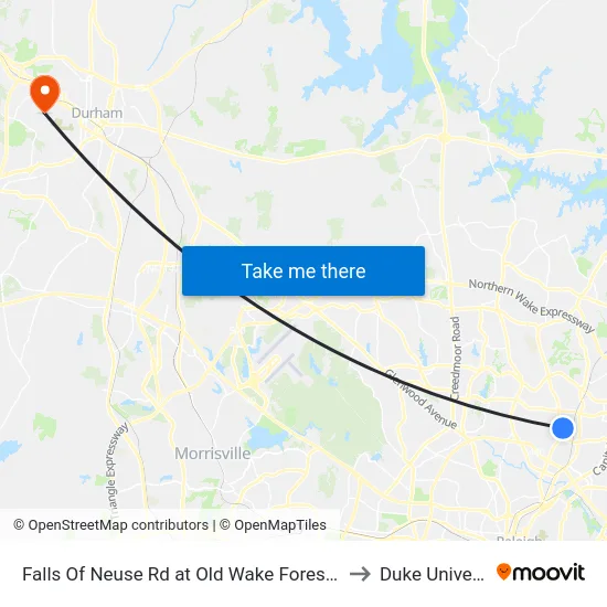 Falls Of Neuse Rd at Old Wake Forest Rd (Nb) to Duke University map