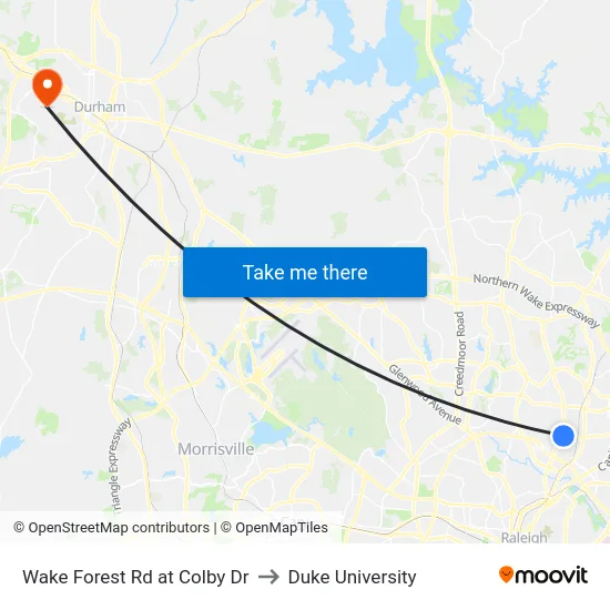 Wake Forest Rd at Colby Dr to Duke University map
