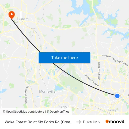 Wake Forest Rd at Six Forks Rd (Creekside Crossing to Duke University map