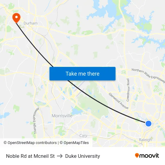 Noble Rd at Mcneil St to Duke University map