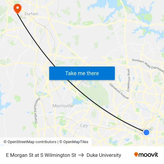 E Morgan St at S Wilmington St to Duke University map
