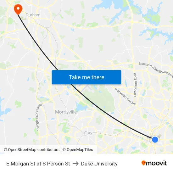 E Morgan St at S Person St to Duke University map