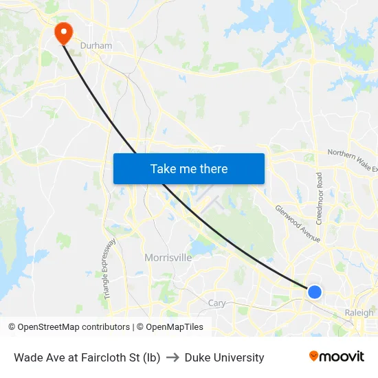 Wade Ave at Faircloth St (Ib) to Duke University map