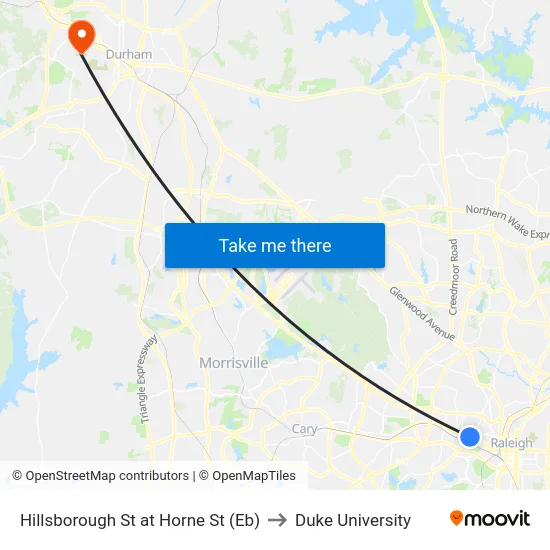 Hillsborough St at Horne St (Eb) to Duke University map