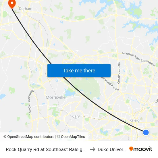 Rock Quarry Rd at Southeast Raleigh Ymca to Duke University map