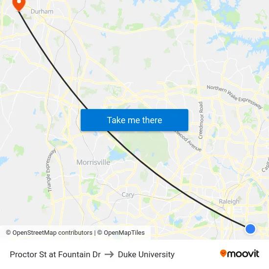 Proctor St at Fountain Dr to Duke University map
