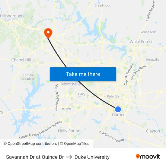 Savannah Dr at Quince Dr to Duke University map