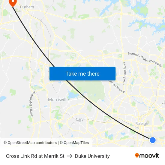 Cross Link Rd at Merrik St to Duke University map