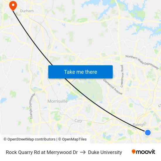 Rock Quarry Rd at Merrywood Dr to Duke University map