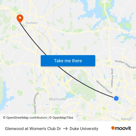 Glenwood at Women's Club Dr to Duke University map