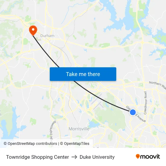 Townridge Shopping Center to Duke University map