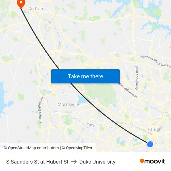 S Saunders St at Hubert St to Duke University map