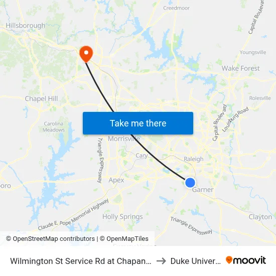 Wilmington St Service Rd at Chapanoke Rd to Duke University map