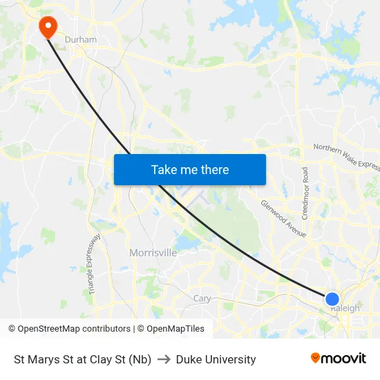 St Marys St at Clay St (Nb) to Duke University map