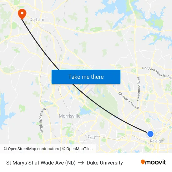 St Marys St at Wade Ave (Nb) to Duke University map
