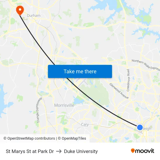 St Marys St at Park Dr to Duke University map