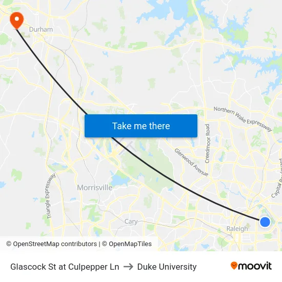Glascock St at Culpepper Ln to Duke University map