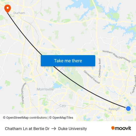 Chatham Ln at Bertie Dr to Duke University map