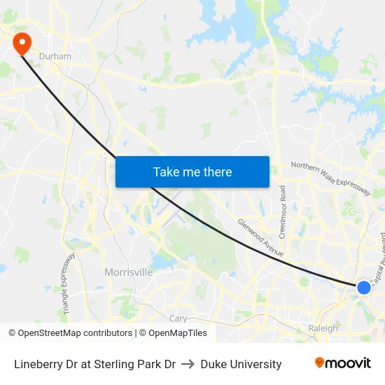 Lineberry Dr at Sterling Park Dr to Duke University map