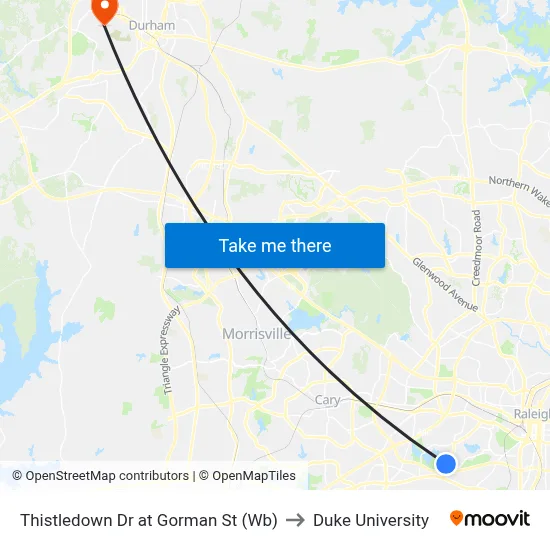 Thistledown Dr at Gorman St (Wb) to Duke University map