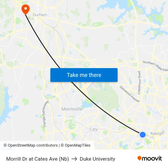 Morrill Dr at Cates Ave (Nb) to Duke University map