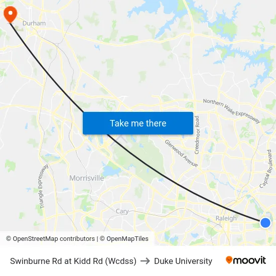 Swinburne Rd at Kidd Rd (Wcdss) to Duke University map