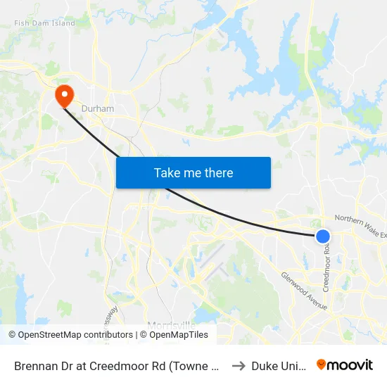 Brennan Dr at Creedmoor Rd (Towne North Shopping C to Duke University map