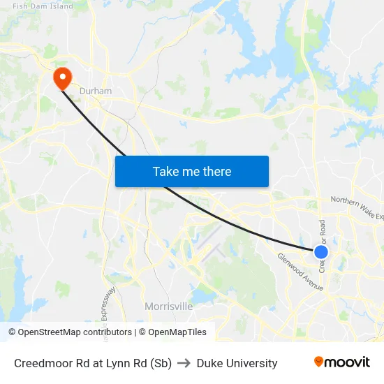 Creedmoor Rd at Lynn Rd (Sb) to Duke University map