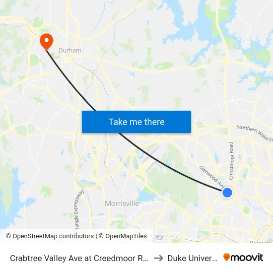 Crabtree Valley Ave at Creedmoor Rd (Sb) to Duke University map