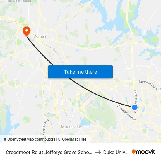 Creedmoor Rd at Jefferys Grove School Rd (Beverly to Duke University map
