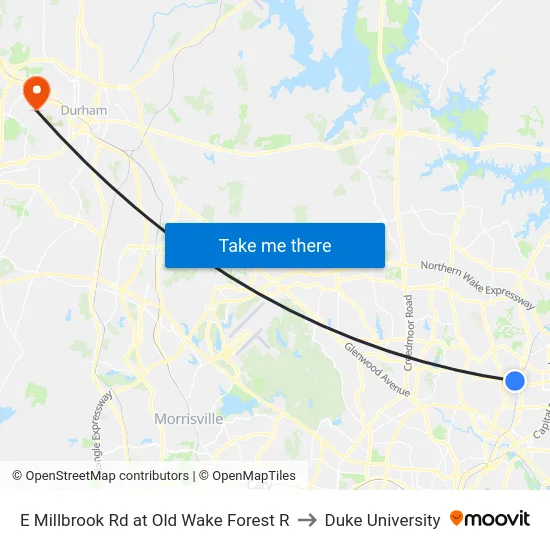 E Millbrook Rd at Old Wake Forest R to Duke University map