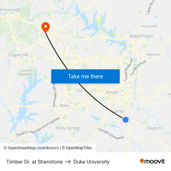 Timber Dr. at Shenstone to Duke University map