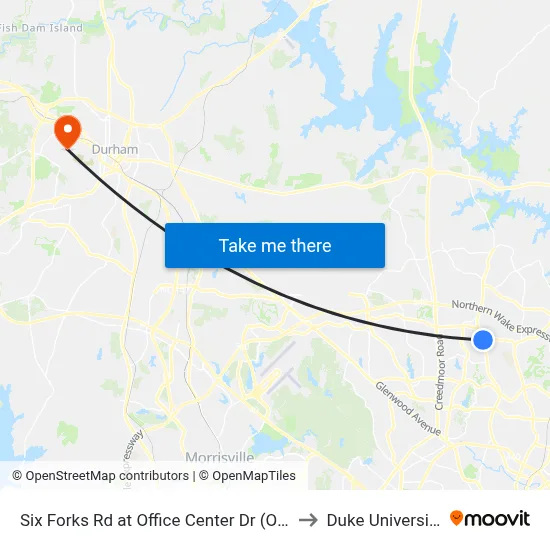 Six Forks Rd at Office Center Dr (Ob) to Duke University map