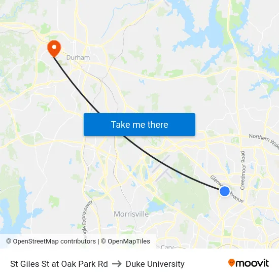 St Giles St at Oak Park Rd to Duke University map