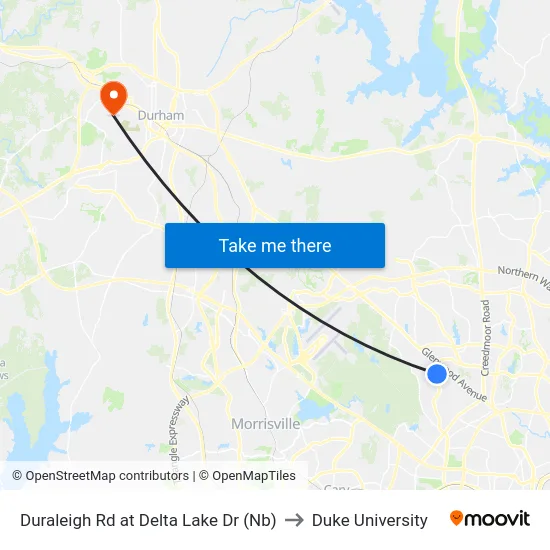 Duraleigh Rd at Delta Lake Dr (Nb) to Duke University map