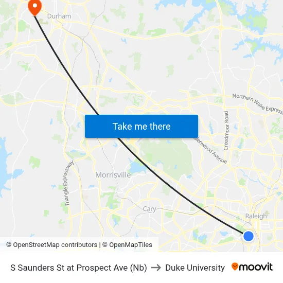 S Saunders St at Prospect Ave (Nb) to Duke University map