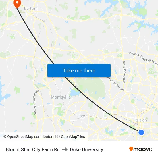 Blount St at City Farm Rd to Duke University map