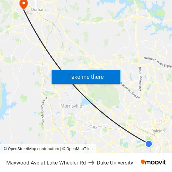 Maywood Ave at Lake Wheeler Rd to Duke University map