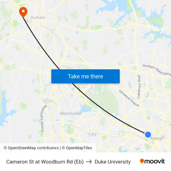 Cameron St at Woodburn Rd (Eb) to Duke University map