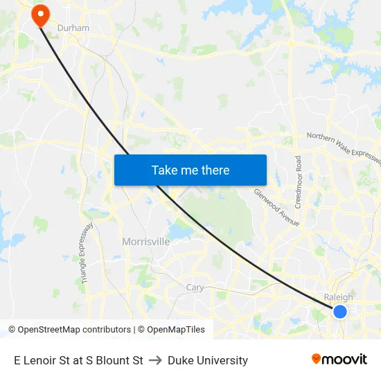 E Lenoir St at S Blount St to Duke University map